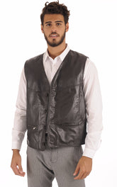 Men Genuine Leather Waistcoat 08 SkinOutfit